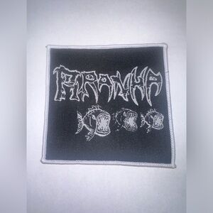 PIRANHA, BAND, WHITE BORDER, SEW ON WOVEN PATCH